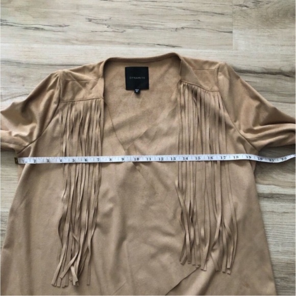Dynamite Camel Fringe Women's Open Front Lightweight Blazer - Picture 5 of 9